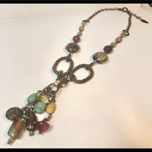 Coldwater Creek bronzetone necklace varied color beads glass shell